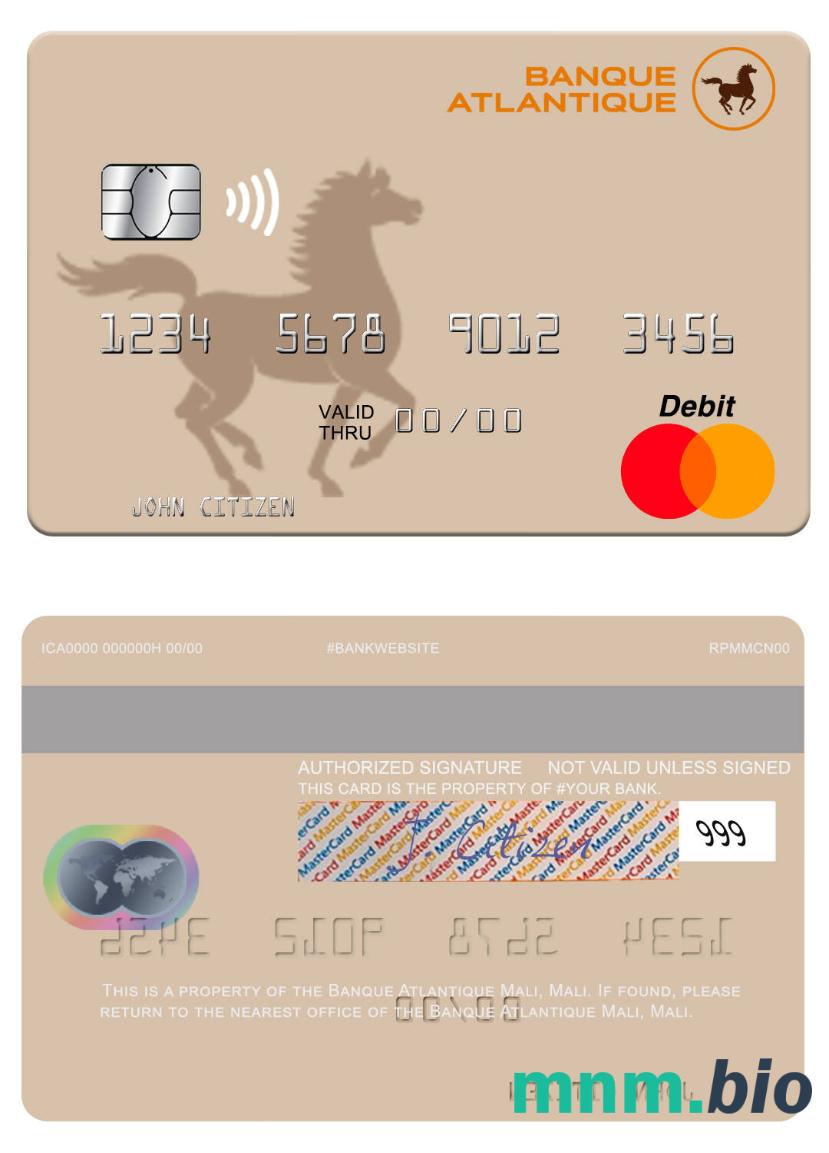 Mali Banque Atlantique Mali przykład karty mastercard w formacie PSD
